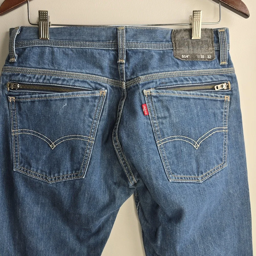 Levis 514 Jeans Men's Size‎ 33x32 Blue Denim Black Label Zip Back Pockets Rare